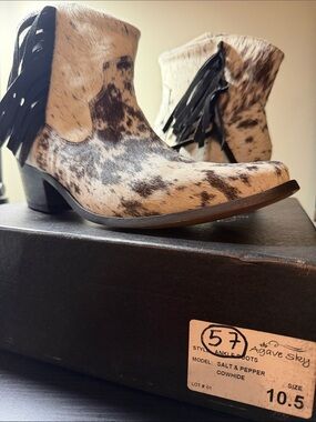 Agave Sky Cowhide Fringe Ankle Boots - Black & White ~ Brand New in Bix